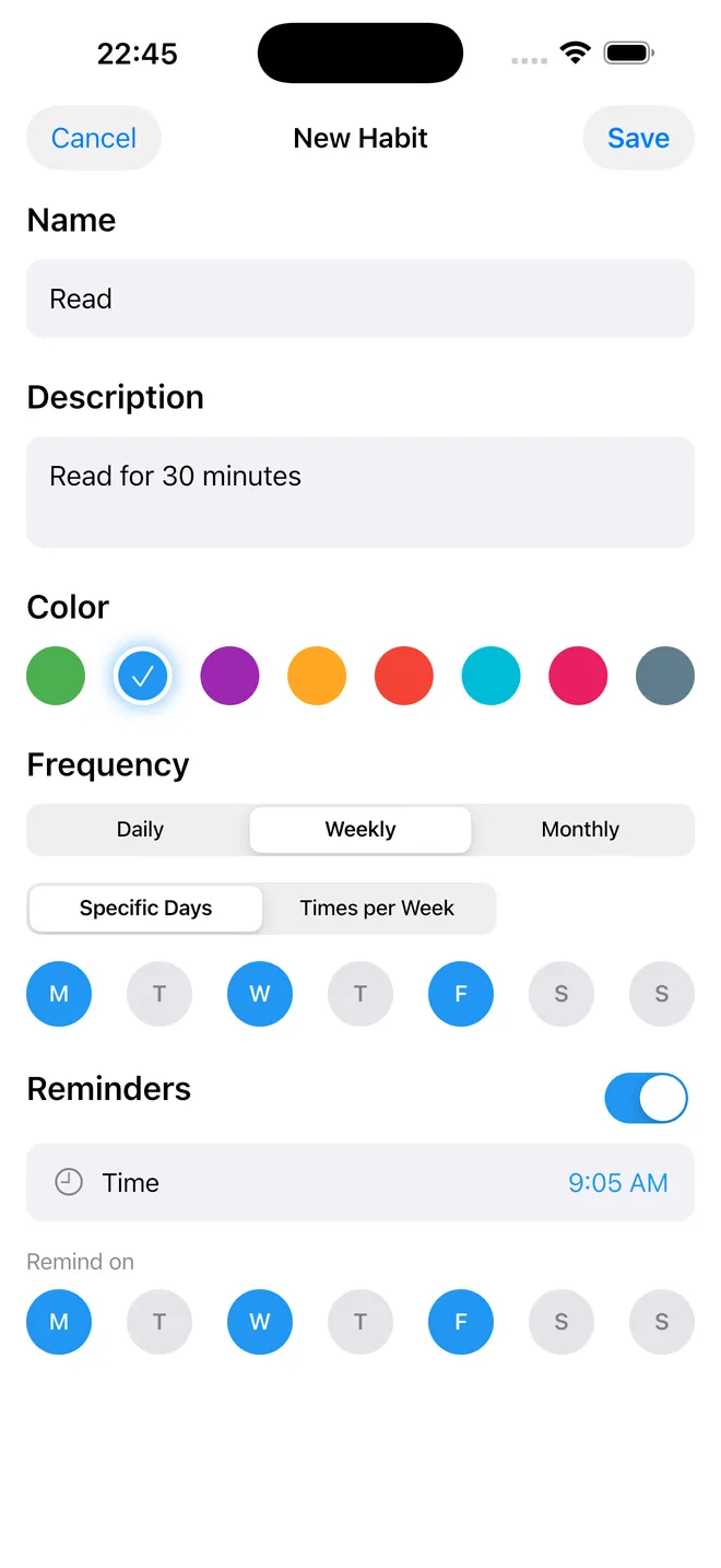 Create new habit screen
